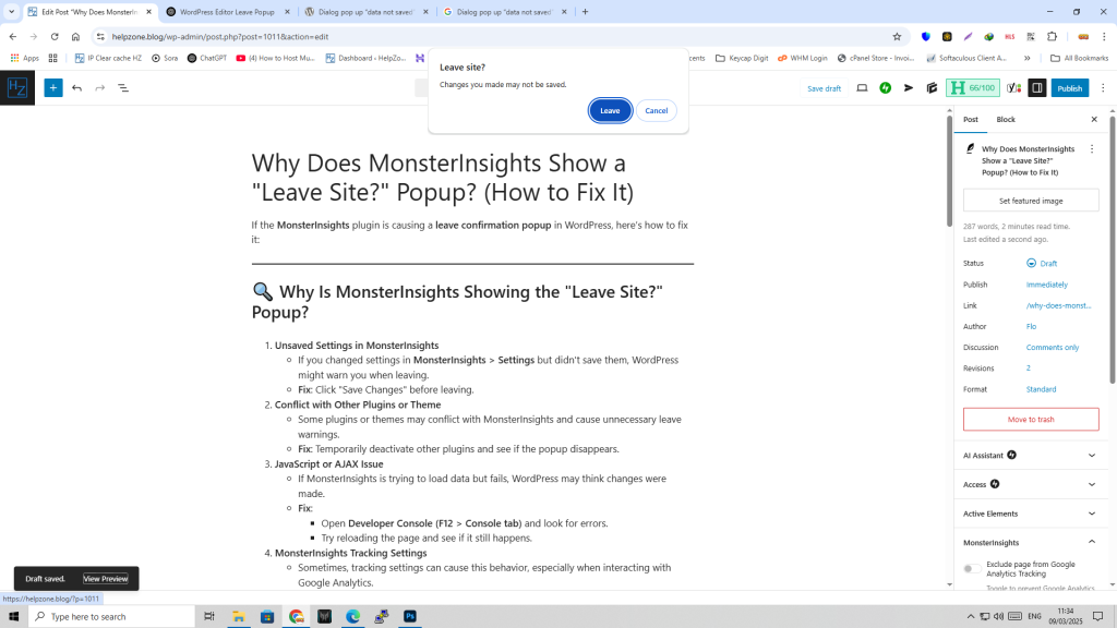 Why Is MonsterInsights Showing the Leave Site Popup