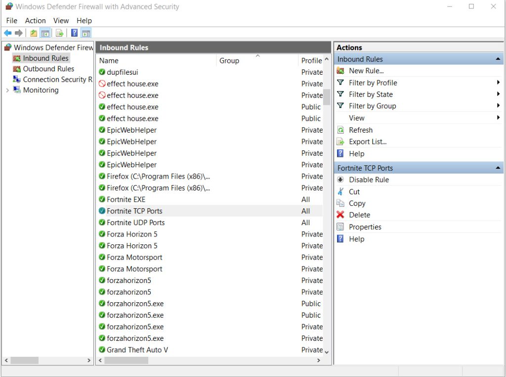 Open Ports in Windows Defender Firewall for Fortnite