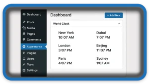 World Clock for All Continents For WordPress Dashboard