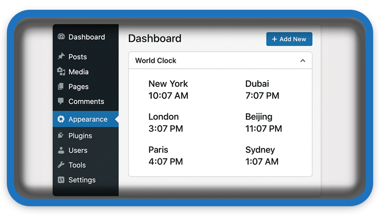 World Clock for All Continents For WordPress Dashboard