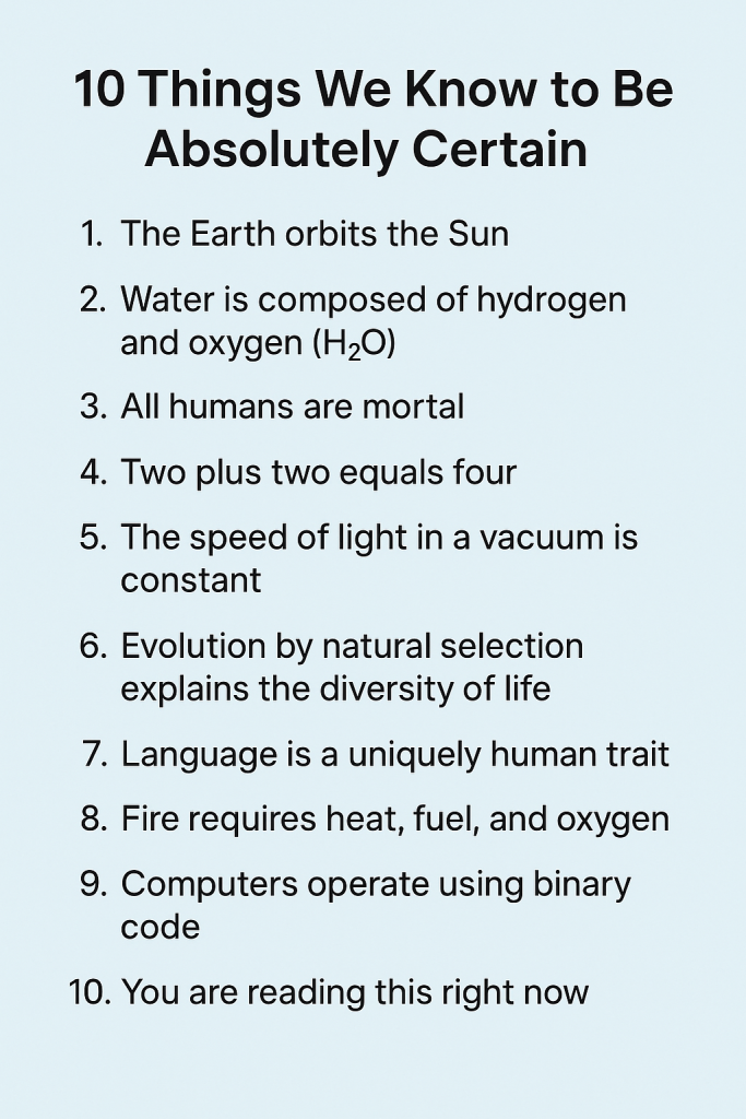 10 Things We Know to Be Absolutely Certain