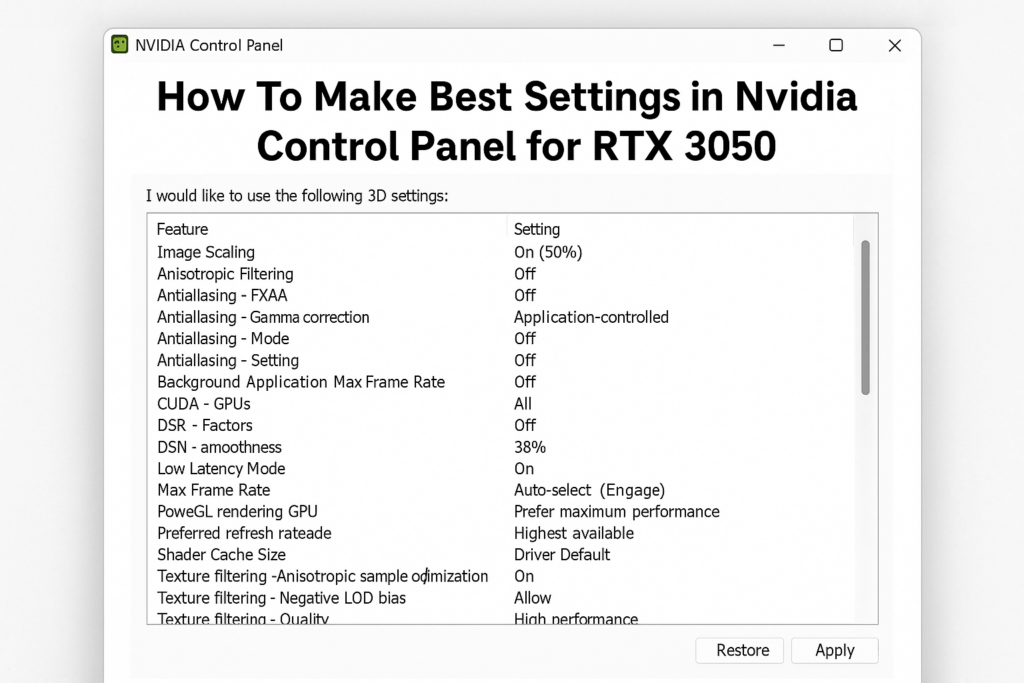 How To Make Best Settings in Nvidia Control Panel for RTX 3050