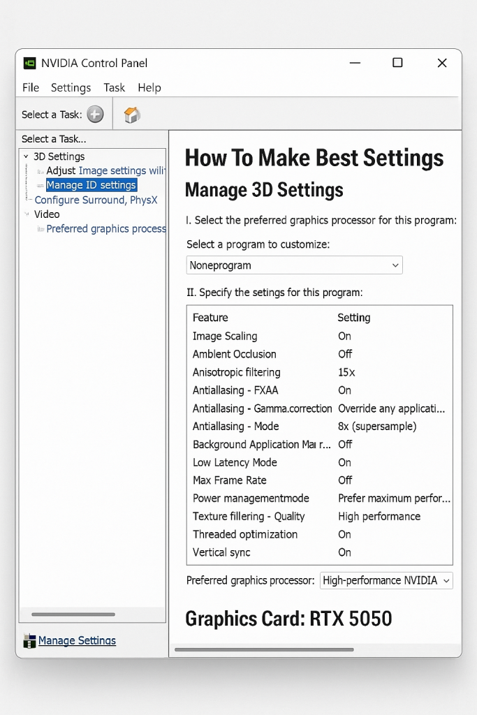 How To Make Best Settings Nvidia Control Panel RTX 5050
