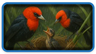 Scarlet-headed Blackbird Parenting in the Rain