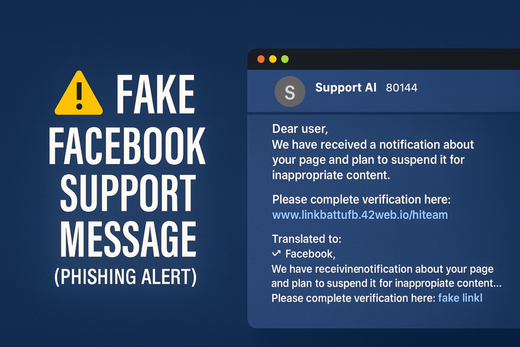 Fake Facebook Support Message Phishing Alert 2025