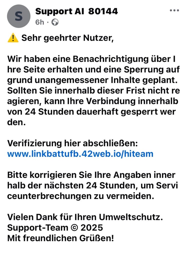 Fake Facebook Support Message Phishing Alert 2025