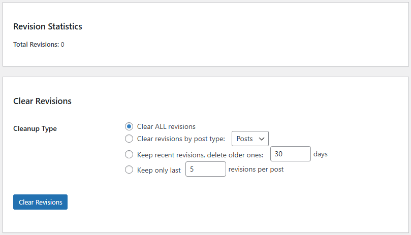 Clear Post Revisions Plugin