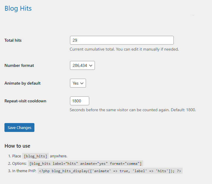 Blog Hits Counter: Automatic Site & Post Hits