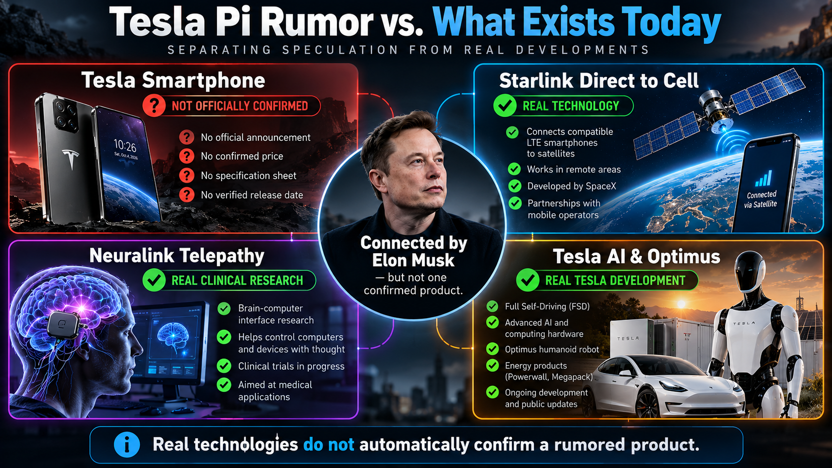 Tesla Pi rumor versus real Starlink Neuralink and Tesla technologies explained