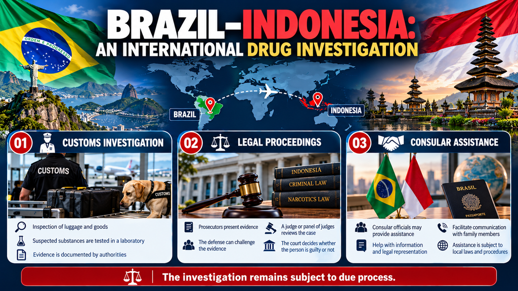 Brazil and Indonesia flags illustrating an international criminal investigation and the role of consular assistance.