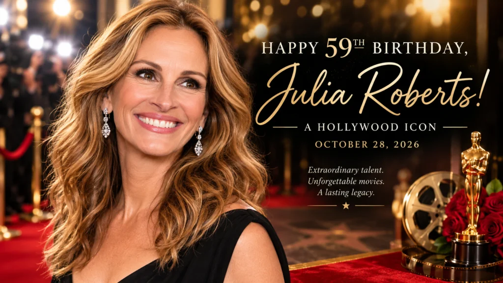 Julia Roberts 59th birthday celebration on October 28, 2026, honoring the Hollywood actress.