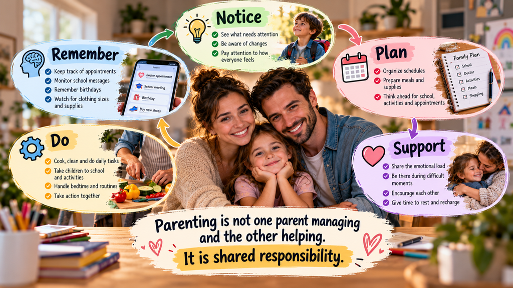 Parents sharing responsibility for planning, remembering, caregiving, and supporting their child.