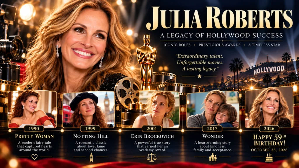 Julia Roberts Hollywood career milestones and Academy Award achievements.