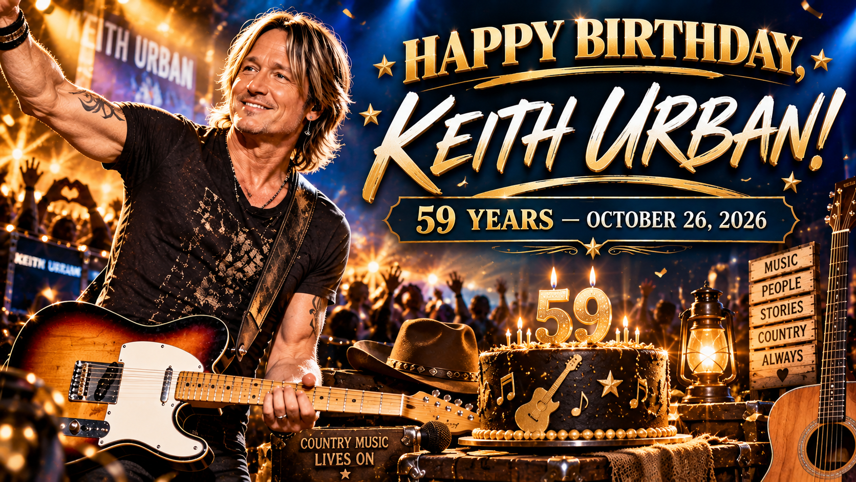 Happy 59th birthday Keith Urban celebration for October 26, 2026.