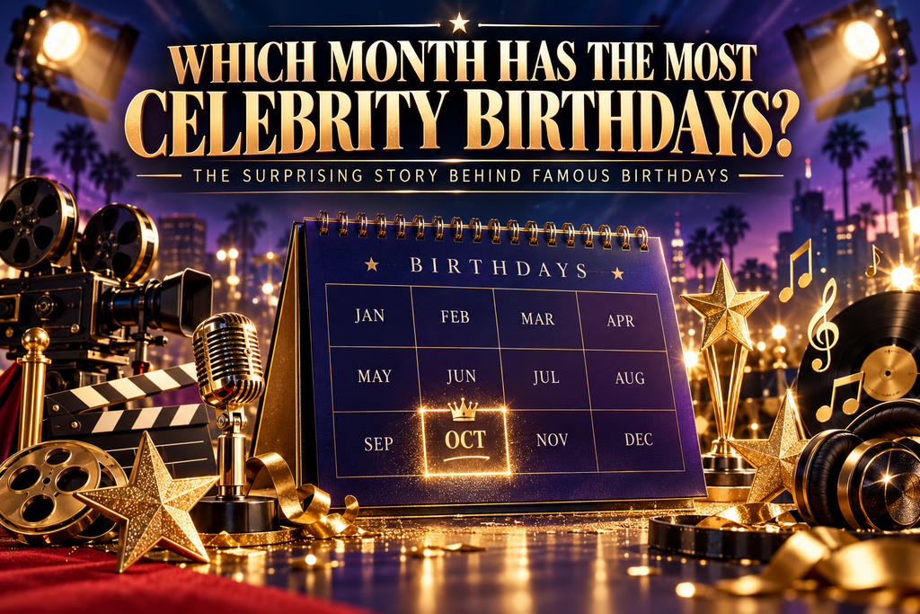 Illustrated annual calendar exploring which month has the most celebrity birthdays, with October highlighted.